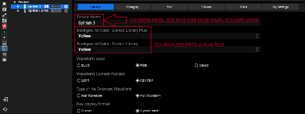 Rekordbox device settings showing the USB volume name and background colour