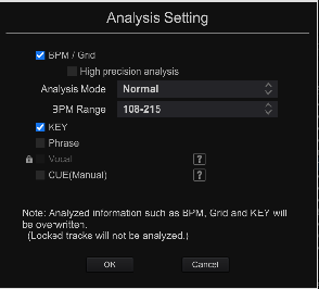 Rekordbox analysis settings dialog