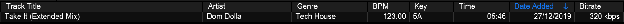 A correctly tagged track row in Rekordbox