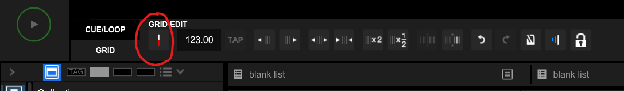 Rekordbox grid edit toolbar with x2, snap and analysis lock